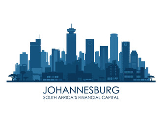 Naklejka premium Johannesburg South Africa City Skyline Flat Vector Silhouette Illustration Financial District African Urban Cityscape