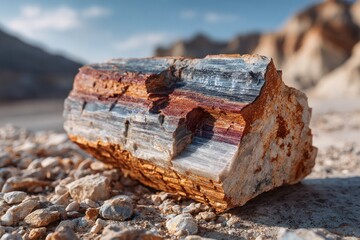 Fototapeta premium Striped Petrified Wood in Desert Landscape