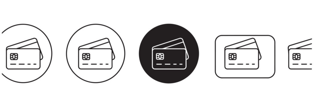 Credit card icons in circles and a rounded rectangle on white background