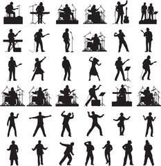 Fototapeta premium Silhouettes of musicians and dancers performing with silhouettes