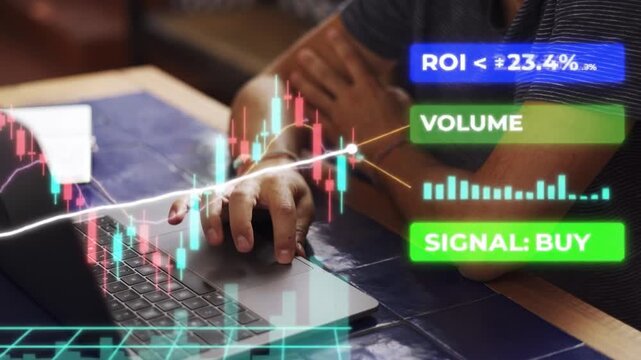 Financial Trading Dashboard Candlestick Chart Hologram Black Background Screen Overlay