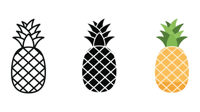 three stylized pineapples flat design vector illustration