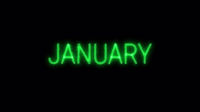 Glowing Neon January Text Animation on Dark Background, 4K Video