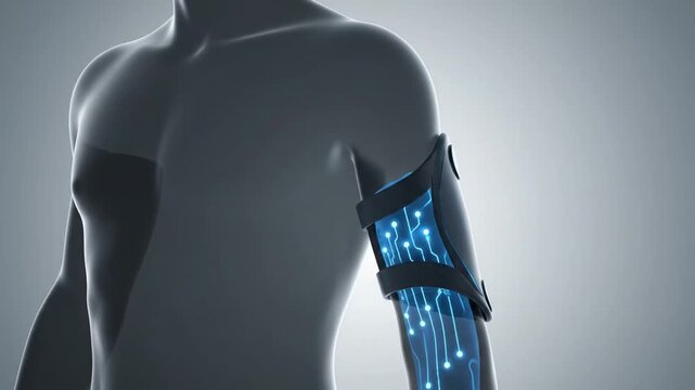 A futuristic robotic arm on a human.