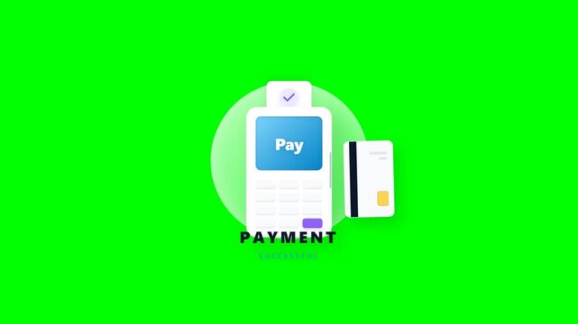 Flat lay of a smartphone with payment app and credit card on green background