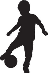 Obraz premium Silhouette of a child kicking a soccer ball with sports equipment