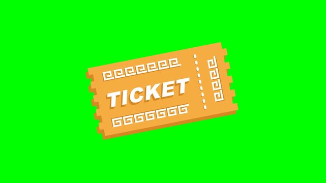 Single orange ticket stub on a bright green background with white text