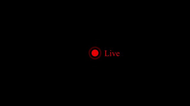 Animated Red Live Stream Icon with Pulsating Glow Effect on Pure Black Background, Professional Broadcast Indicator, Real-time Media Signal, Minimalist Streaming Button for Video Production and UI.