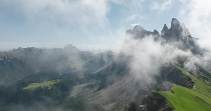 Aerial of the Odle Peaks in the Italian Dolomites