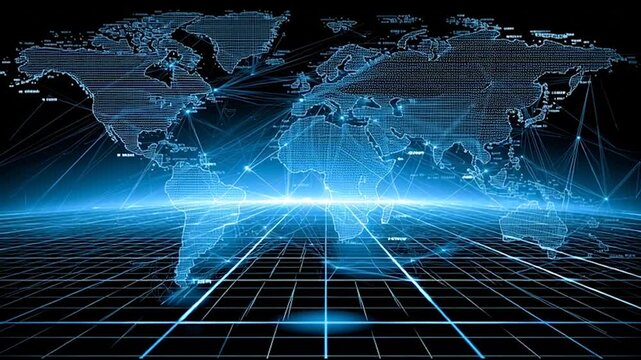abstract business connection of line from nail node to node on world map background Innovation network points Earth's surface	