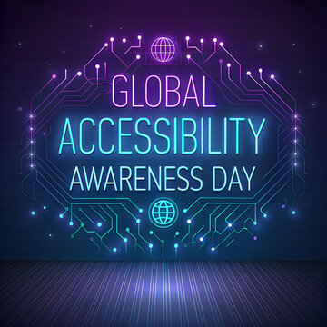 Global accessibility awareness day neon circuit board design.