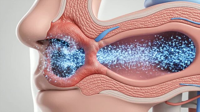 3D CGI Medical Illustration of Deviated Septum With Asymmetrical Airflow Visualization for Educational and Clinical Purposes