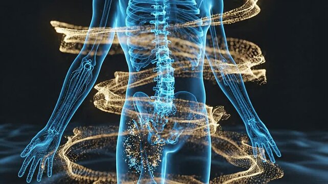 4K CGI Animation Depicting Advanced Rehabilitation Processes of Human Body with Nerve Pathways Highlighted in Futuristic Visuals