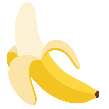 Yellow banana partially peeled, tropical healthy fruit, potassium source, vector illustration icon.