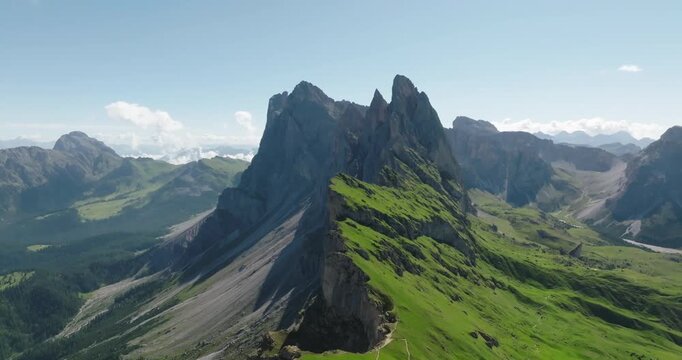 Clouds revealing Seceda mountain, Dolomites, Italy