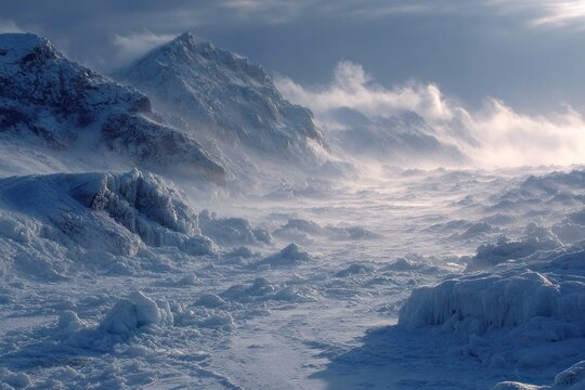 Snowy Mountain Landscape with Icy Peaks