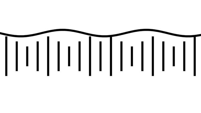 Minimalist black audio waveform visualization with vertical equalizer bars on a white background. Seamless loop for music and sound projects.