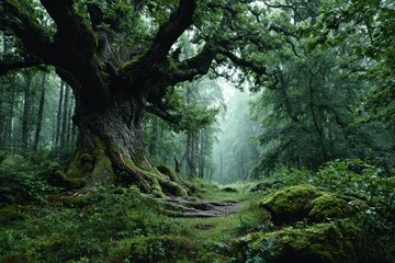 Fototapeta premium Enchanting Mossy Oak in Lush Forest