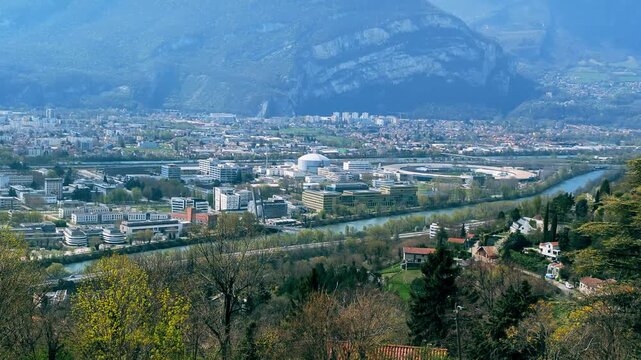 Europole district and synchrotron panoramic view with Alps mountains - Grenoble, France