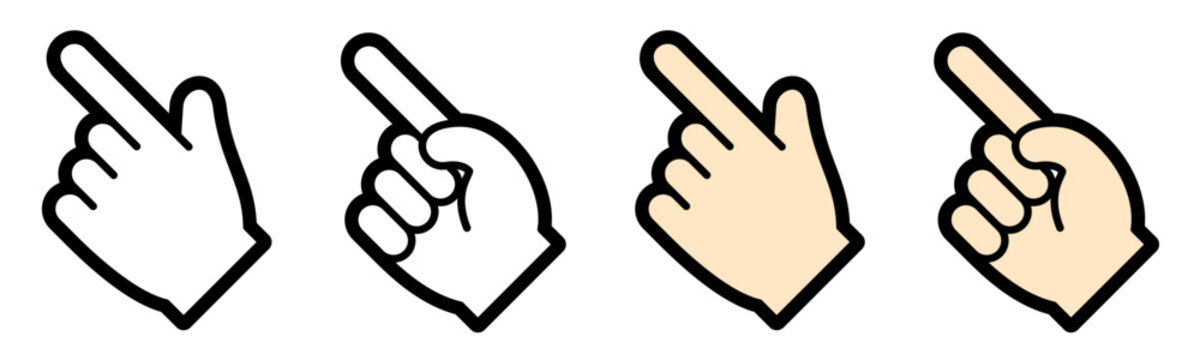 指差しハンドアイコン クリック・案内・強調を表す手のシンボル素材　Pointing Hand Icon Click Pointer Gesture Direction Symbol
