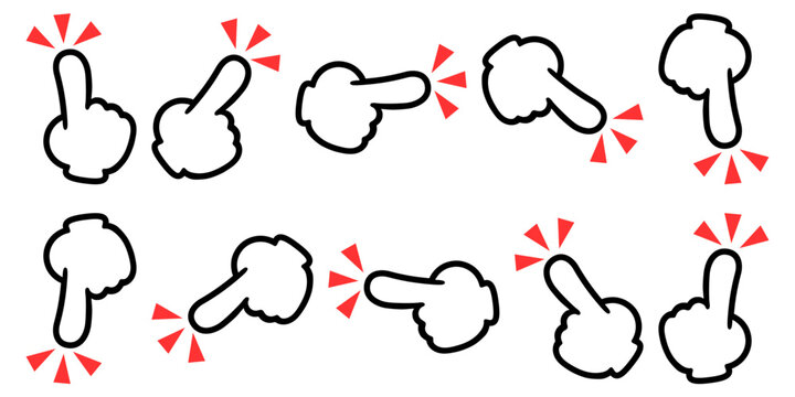 指さしハンドアイコンセット 注目・強調のポインタージェスチャー素材　Pointing Hand Icon Set Attention Pointer Gesture Highlight Symbols
