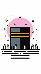 Obraz premium Minimalist Vector Illustration Featuring the Sacred Cube Structure and Pilgrims during a Spiritual Islamic Journey of Faith and Devotion