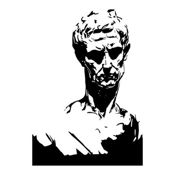Hand drawn vector portrait of a classic roman emperor marble bust statue