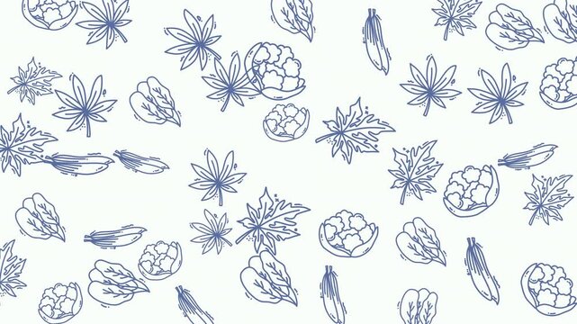 Organic Food Seamless Pattern on Blue Background for Healthy Vegan Lifestyle