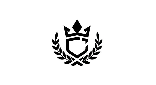 Royal Shield Emblem with Laurel Wreath and Crown, Heraldic Crest, Logo Design