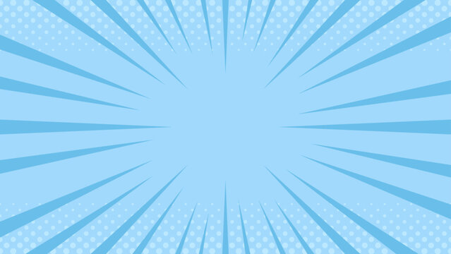 青の放射状ポップ背景 ドット入りのビジネス・広告用デザイン素材　Blue Radial Burst Background Clean Comic Dot Business Banner Design
