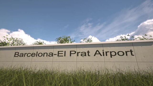 Arrivals at Barcelona El Prat Airport with airplane landing near terminal, Barcelona, Spain