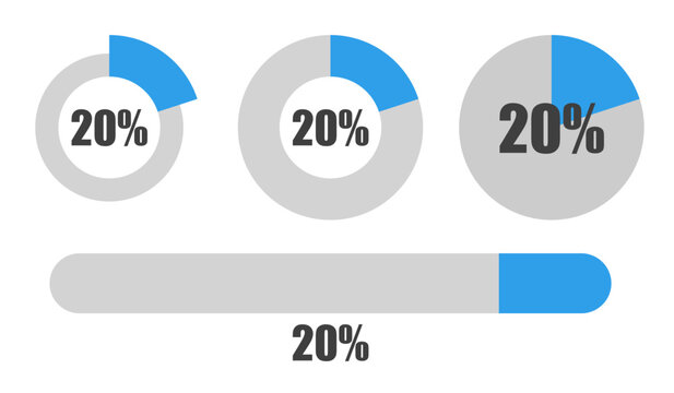 20％の円グラフとプログレスバーセット パーセンテージ表示アイコン素材20 Percent Chart and Progress Bar Set Circle Graph and UI Elements
