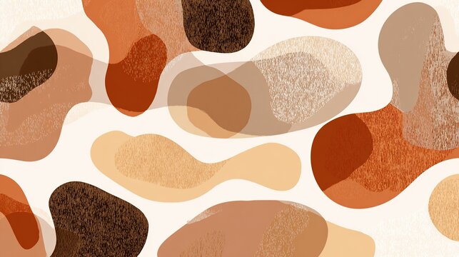 Abstract boho pattern with organic shapes in warm earthy tones, seamless repeat design