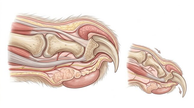 The claw retraction mechanism found in certain animals, focusing on anatomy and function for veterinary education.