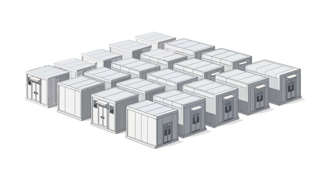 Isometric Modular Container Units Grid for Temporary Office and Portable Housing Illustration