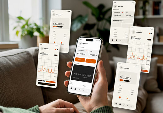 Hand Holding Smartphone Screen Home Mockup