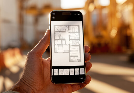 Hand Holding Architecture Phone Screen Mockup