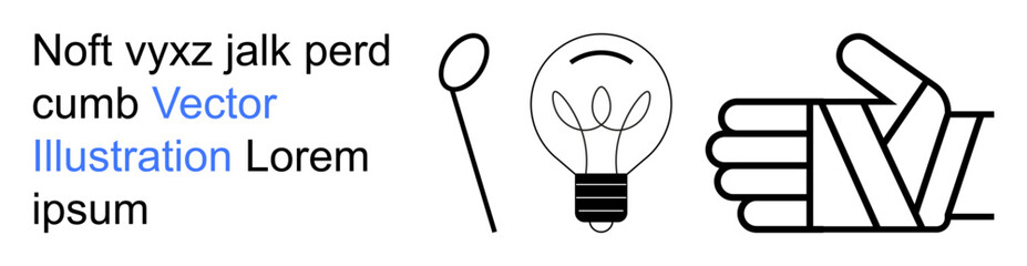 Innovation, creativity, design inspiration, teamwork, idea generation, brainstorming. Minimalist icons of a light bulb and hand gesture with text. Innovation and creativity concept © robu_s