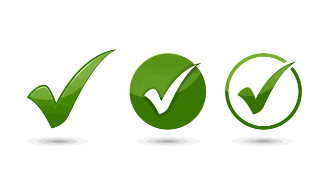 Three green check marks in varying styles representing validation and completion.
