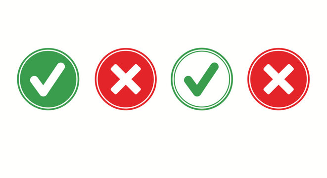 Four Circular Approval and Rejection Icons in a Row Demonstrating Check and Cross Symbols.