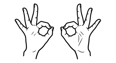 Obraz premium Two hands making the okay gesture illustrated in a sketch with line art.