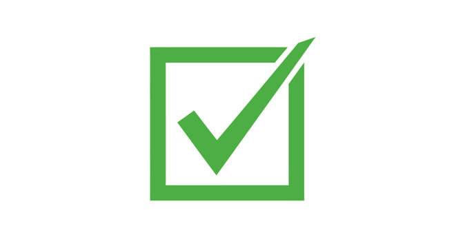 Green square checkbox icon indicating verification and approval for user interface design.