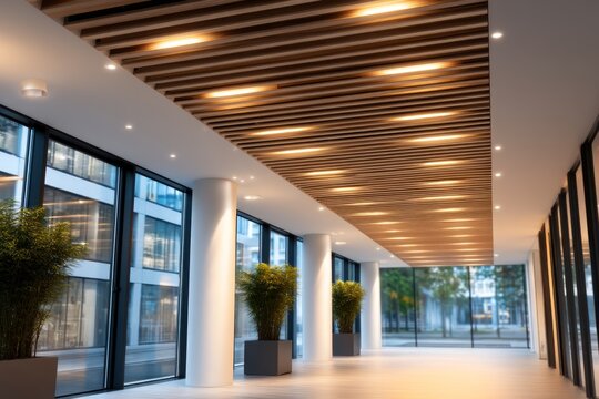 Modern Ceiling Lighting with Precision LED Grid System in Contemporary Workspace