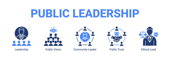 Public Leadership web banner icon concept, with Leadership, Public Vision, Community Leader, Public Trust. © Jefri