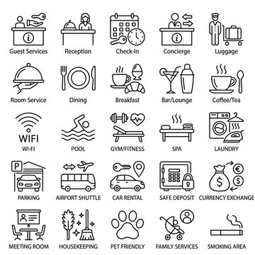Hotel Services Icons Set Collection.