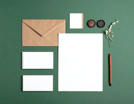Elegant Stationery Mockup on Green Background