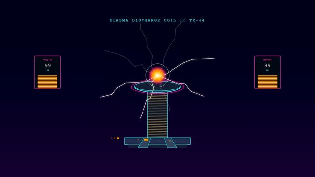 A cinematic visualization of a fusion reactor plasma device emitting erratic electrical bolts and pulsing light while digital monitors display shifting numerical data values
