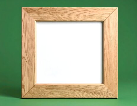 Empty Square Wooden Frame on Green Background