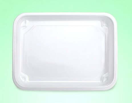 Empty White Plastic Food Tray on Green Background