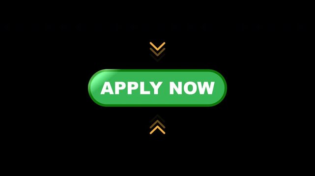 Animated Pulsing Apply Now Button Call to Action. Green Glossy Button Motion Graphic on Alpha Channel.